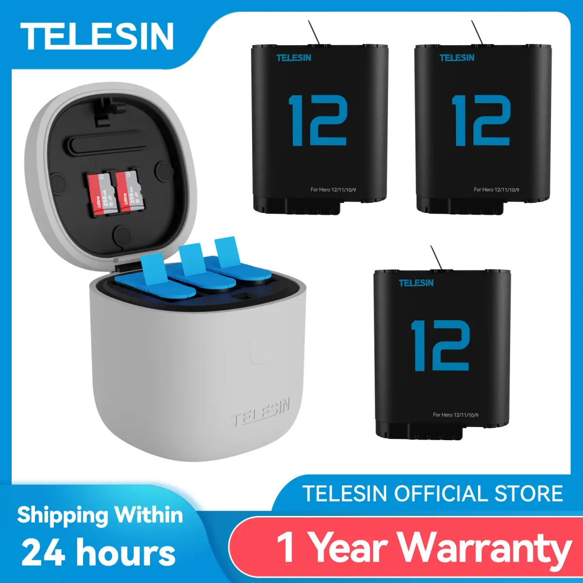 Telesin 1750mah bateria para gopro hero 9 10 11 12 bateria 3 slot silicone anti-queda caixa de carregamento à prova dwaterproof água com leitor de cartão tf