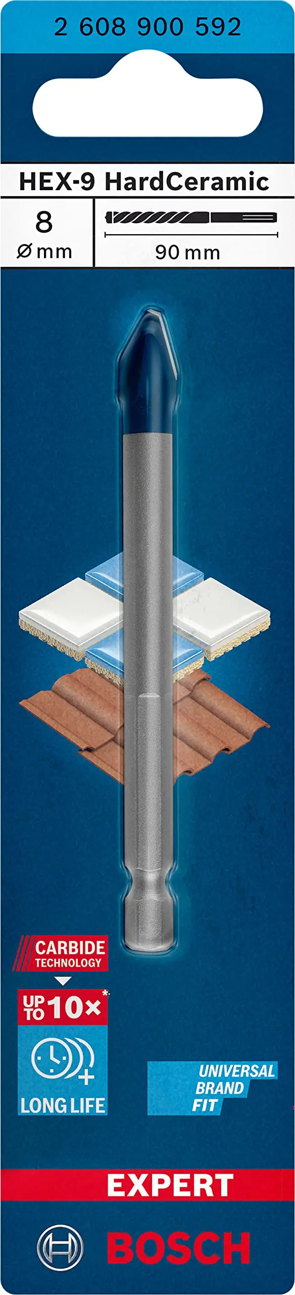Broca para porcelanato EXPERT HEX-9 Hard Ceramic 8x90mm Bosch