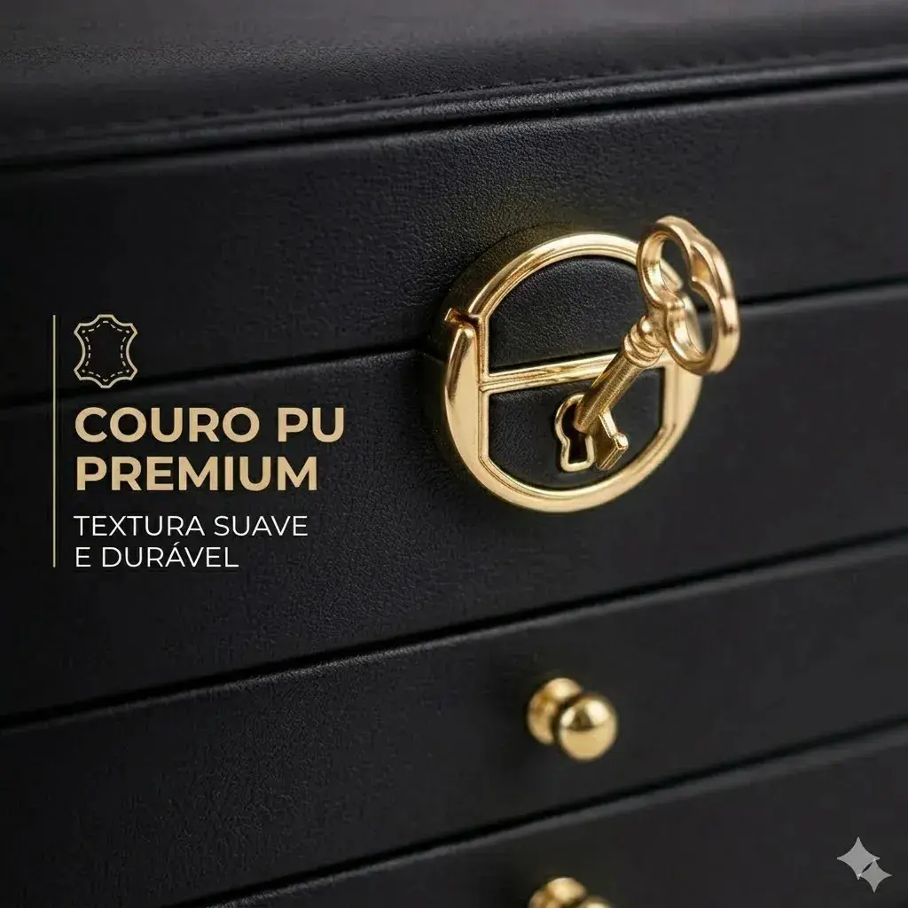 Porta Joias 3 Camadas Couro Caixa De Jóias Feminina Cor Rosa thumbnail 3