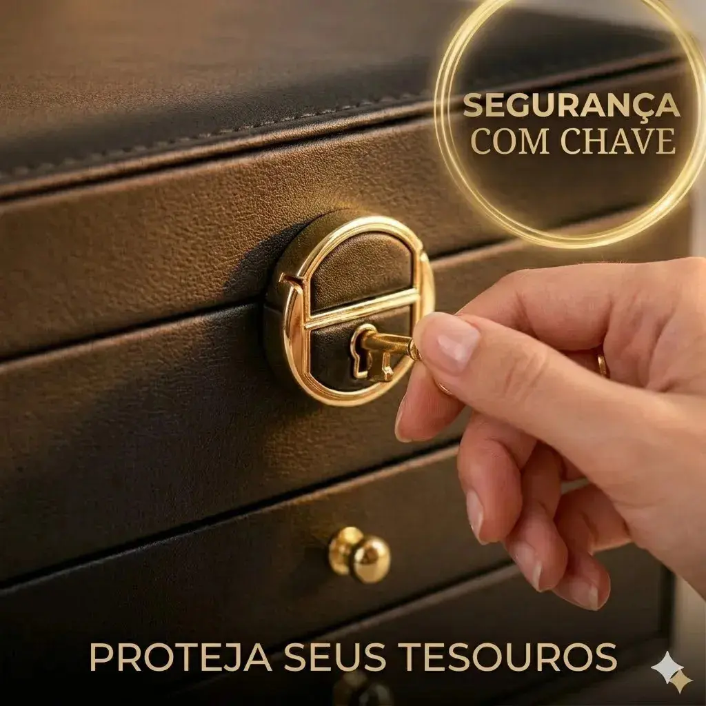Porta Joias 3 Camadas Couro Caixa De Jóias Feminina Cor Rosa thumbnail 6