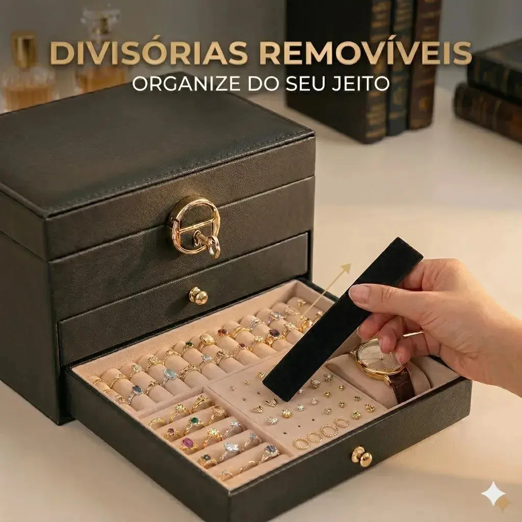Porta Joias 3 Camadas Couro Caixa De Jóias Feminina Cor Rosa thumbnail 7