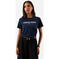 camiseta feminina de algodão peruano manga curta estampada azul
