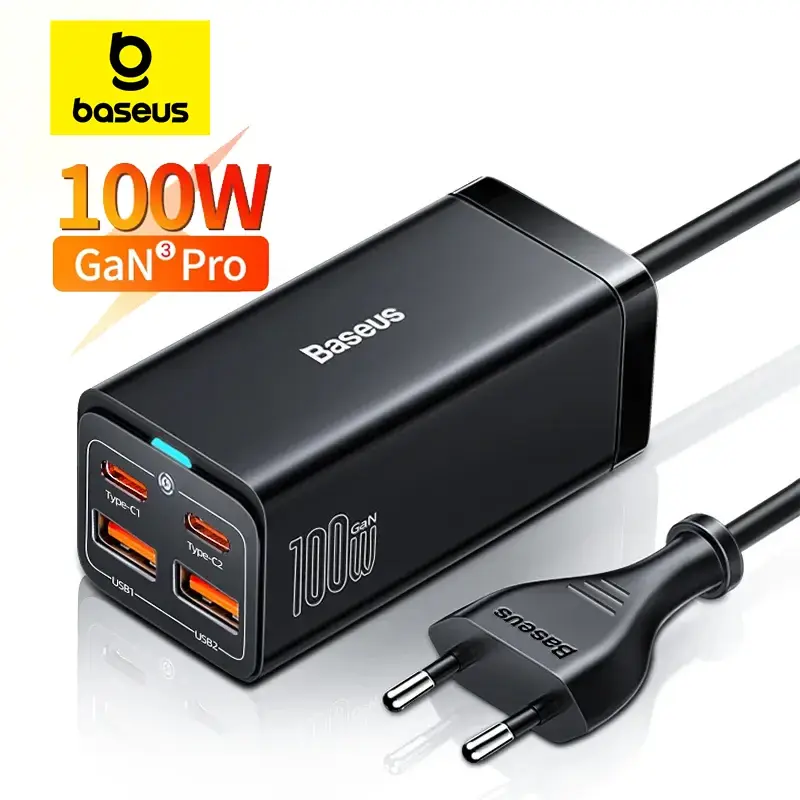 Baseus gan3 100/ 65w carregador de mesa carga rápida qc 3.04.0 usb c tipo c carregador de telefone para iphone15 huawei xiaomi macbook portátil - 1