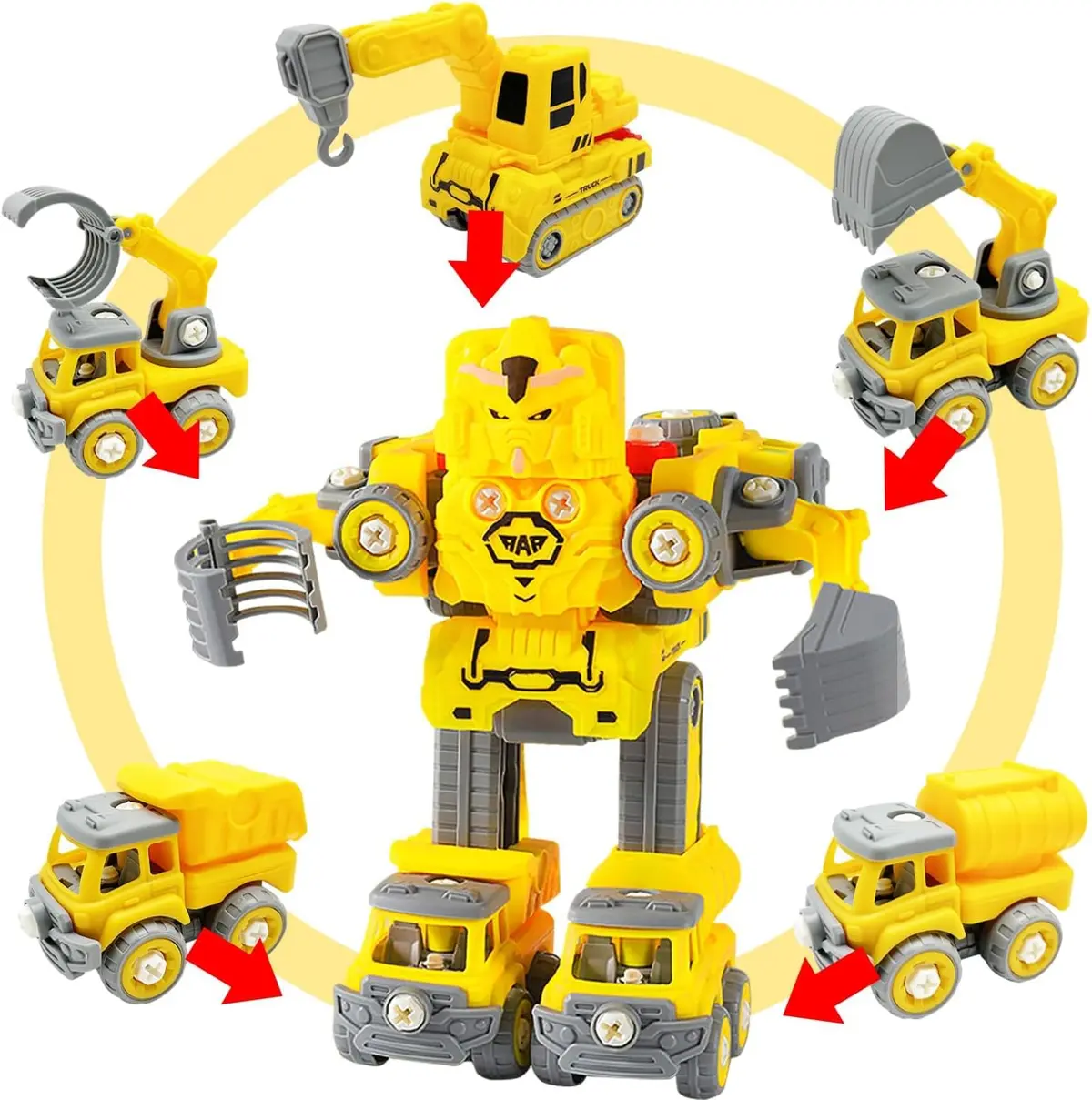 Robô KONSTRUX Transformável 5 em 1 — Carrinho Monta Desmonta Veículos de Construção Brinquedo Infantil Menino 3 4 5 6 7 Anos (ROBÔ KONSTRUX) - 1