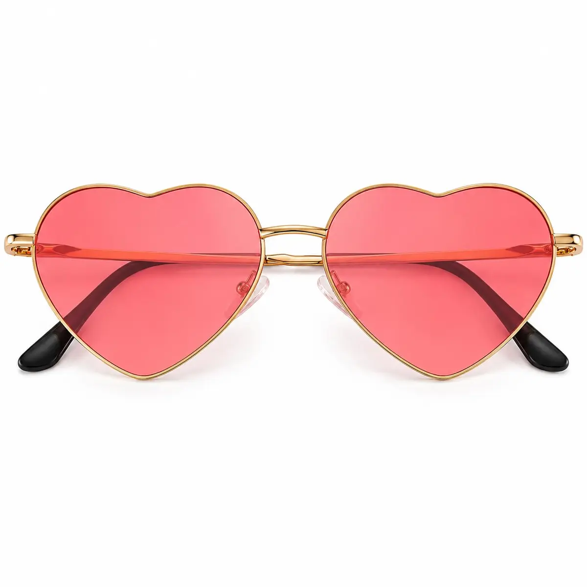 Óculos de Sol Coração Feminino Retrô Metal Dourado com Lentes Rosas Polarizadas UV400 – Estilo Fashion Vintage, Proteção Solar e Visual Romântico para Praia, Viagens, Festas e Looks Modernos