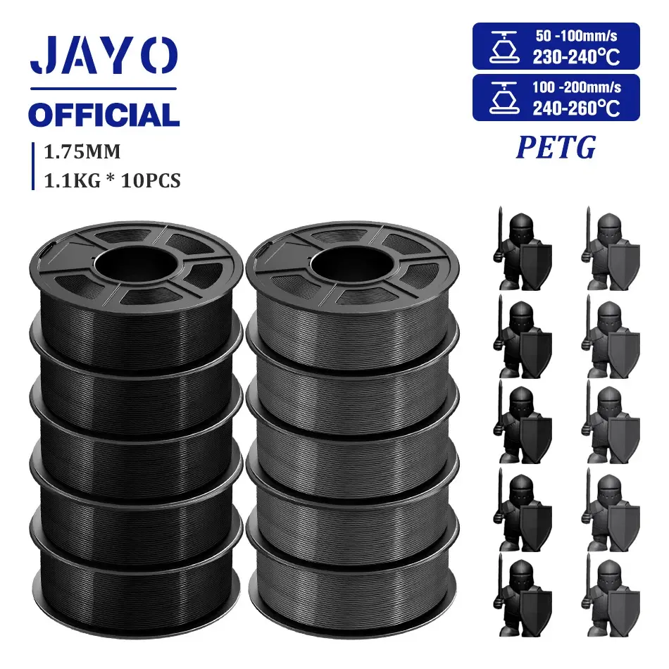 Jayo filamento petg 1.75mm 10 rolos/conjunto filamento 3d petg para impressoras 3d fdm cuidadosamente feridas materiais de impressora 3d