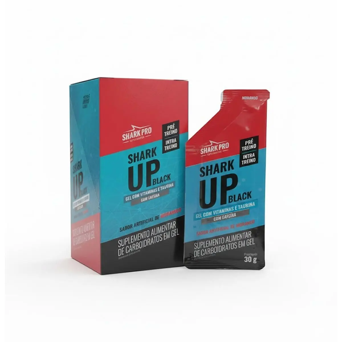 Shark Up Black Gel - 10 Sachês 30g Morango - Shark Pro