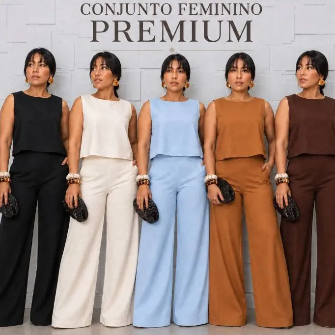 Conjunto Feminino Social em Linho Alfaiataria Premium Calça E Blusa Social Elegante - 1
