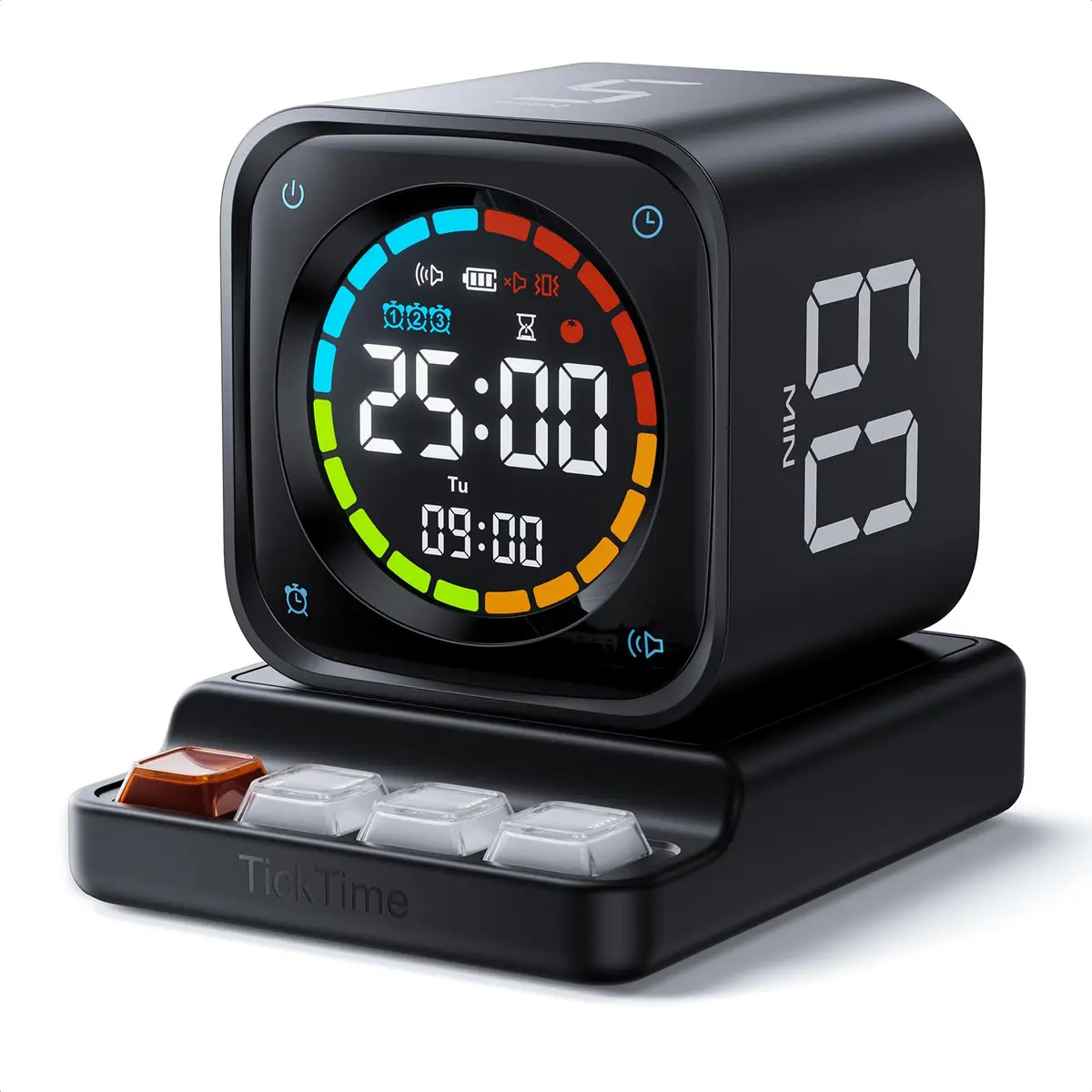 Ticktime TK3 Pomodoro Timer Cube para foco, estudo, trabalho, tarefa, TDAH | Temporizador Pomodoro real, giro rápido 5/10/30/60 min contagem regressiva, temporizador personalizado e cronômetro