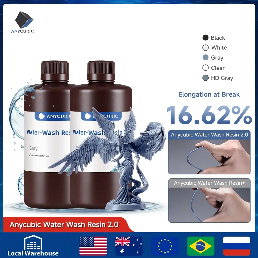 ANYCUBIC, 2 peças/lote de resina lavável com água de 405nm para impressora 3D LCD. Resina fotopolimérica líquida, material de impressão 3D, 1kg/garrafa - 1