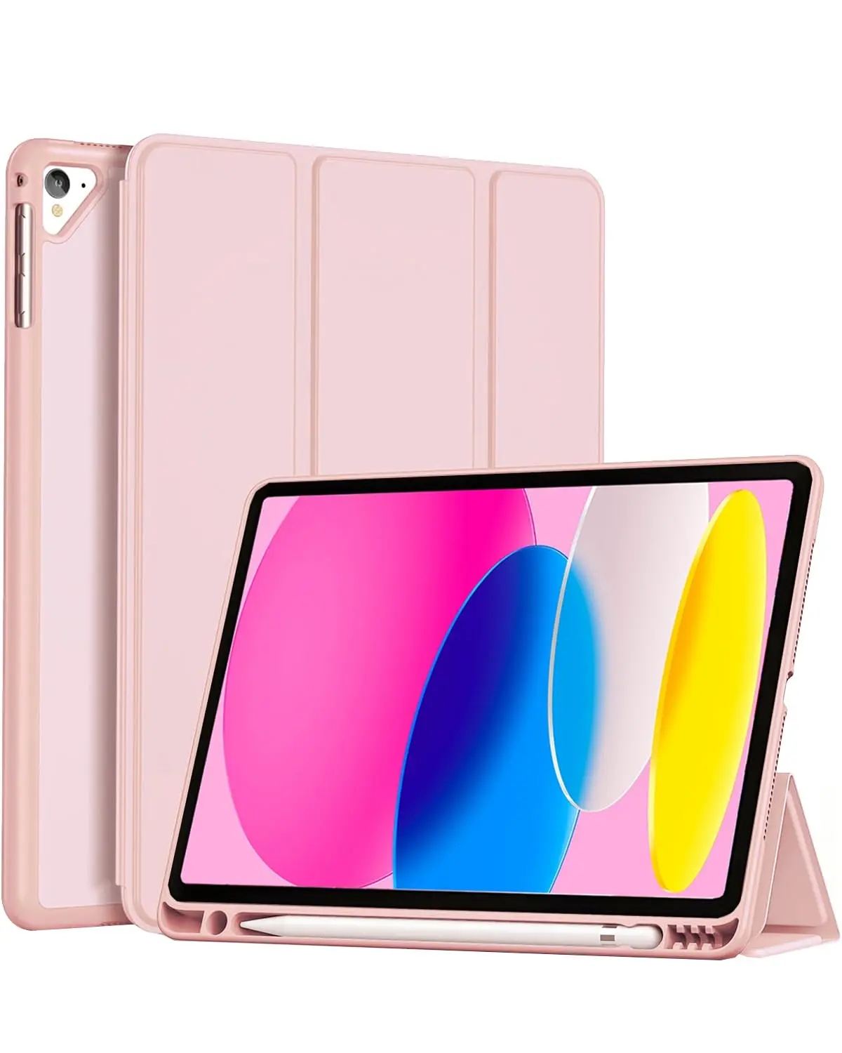 Capa para iPad 6ª / 5ª geração/Air 2 / Air 1 / Pro 9.7 Polegadas com Compartimento para Caneta Stylus Três Dobras Capinha Traseira em TPU Macio Função de Ativação/Suspensão Automática - Rosa