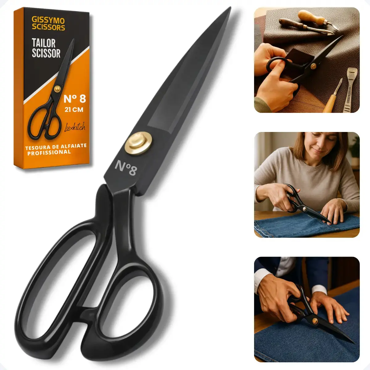 Tesoura Alfaiate Costura Profissional 8 Polegadas Titanium Roupas Tecidos Jeans Couro Cabo Emborrachado Luxkitch