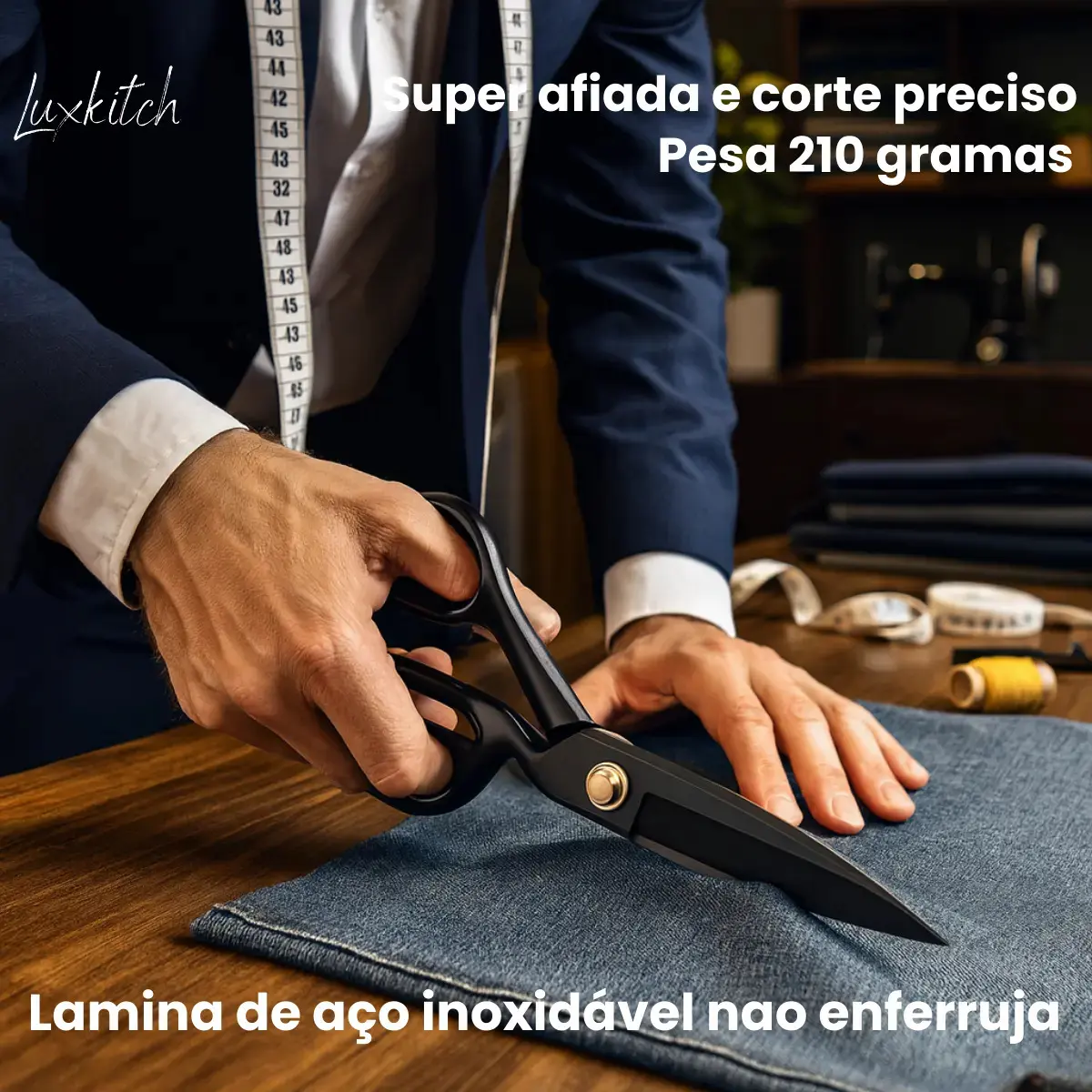 Tesoura Alfaiate Costura Profissional 8 Polegadas Titanium Roupas Tecidos Jeans Couro Cabo Emborrachado Luxkitch thumbnail 3