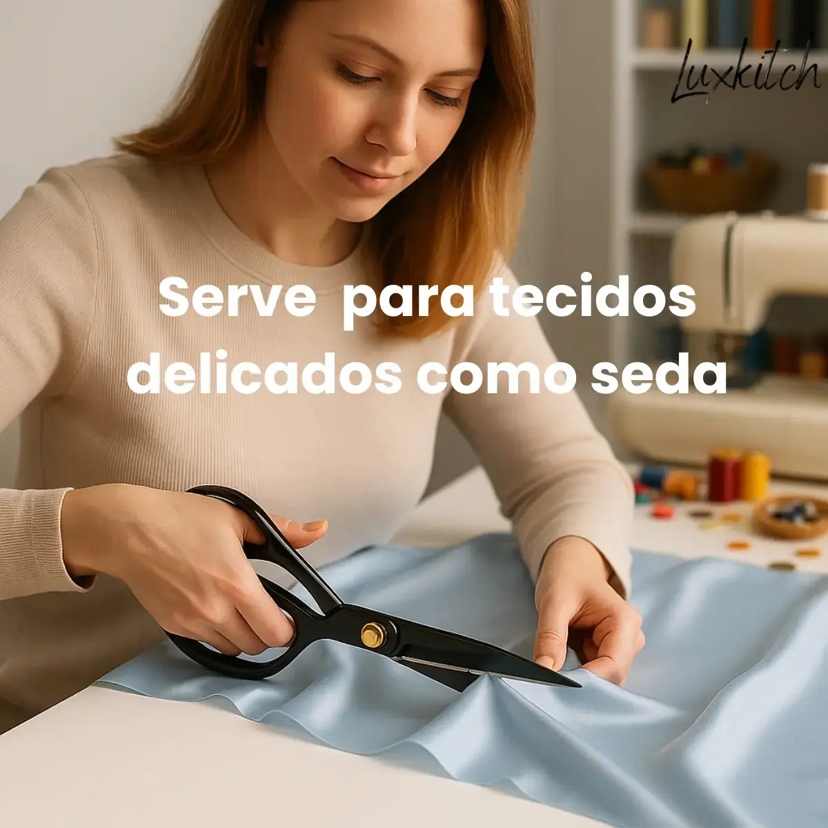 Tesoura Alfaiate Costura Profissional 8 Polegadas Titanium Roupas Tecidos Jeans Couro Cabo Emborrachado Luxkitch thumbnail 5