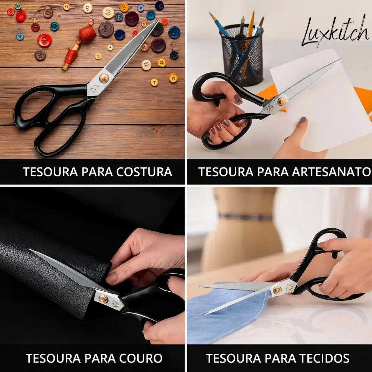 Tesoura Alfaiate Costura Profissional 8 Polegadas Titanium Roupas Tecidos Jeans Couro Cabo Emborrachado Luxkitch thumbnail 7