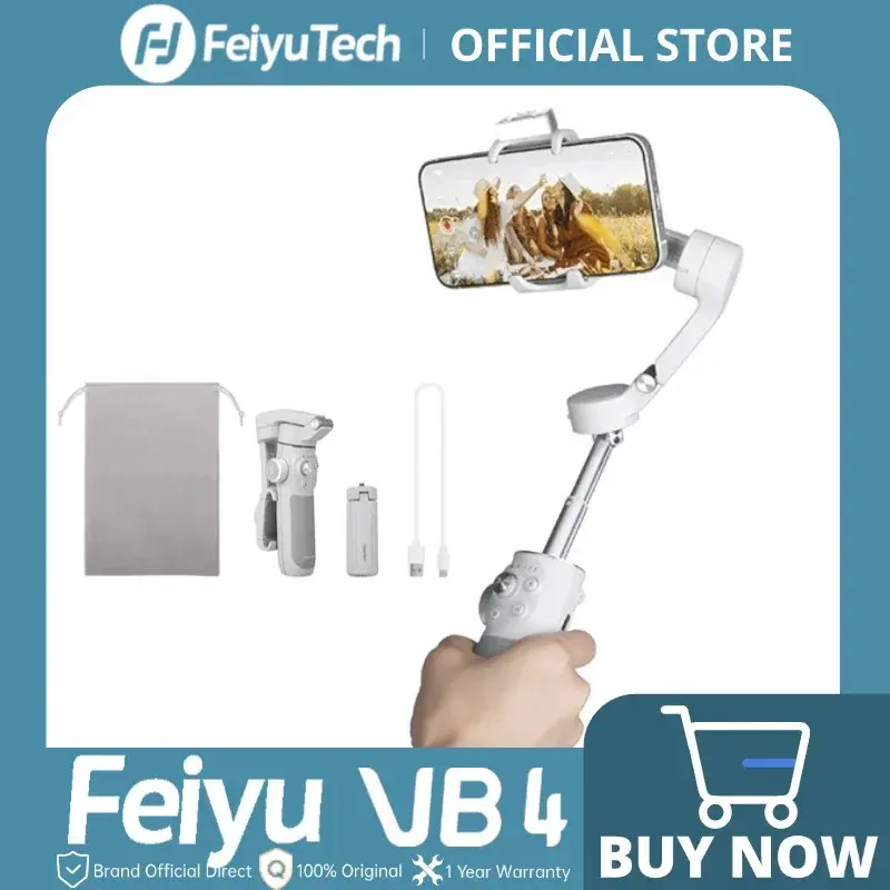 Estabilizador de Smartphone FeiyuTech VB4 com Rastreamento Facial por IA, Gimbal de 3 Eixos, Bastão de Selfie Integrado para Gravação de Vídeo para iPhone/Android - 1