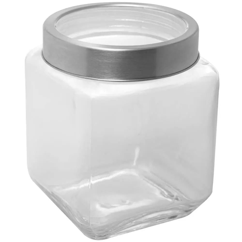 LYOR - Pote de Vidro com Tampa em Metal e Acrílico Gastro Prateada 1,2L - 1