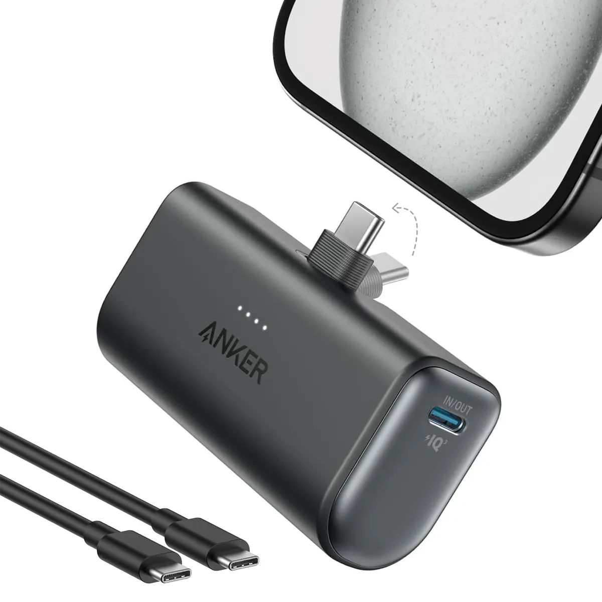 Anker Carregador Portátil, Nano Power Bank 5000mAh com Cabo USB-C Integrado | Carregamento Rápido de até 22,5W, Pocket, Não Necessita Cabos, para iPhone 18/17/16/15, Samsung, Xiaomi,Motorola,iPad,AirPods