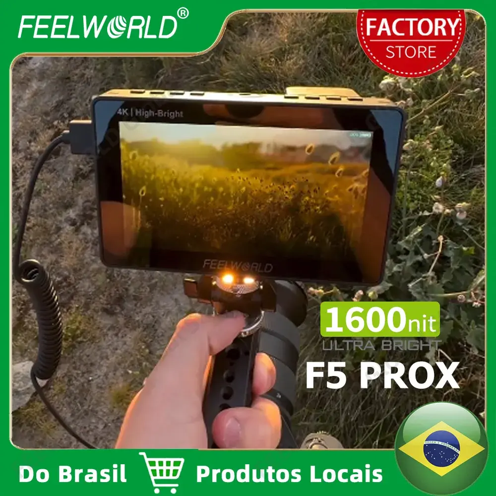 Do Brasil FEELWORLD F5 PROX 5.5 Polegada 1600nit DSLR Câmera Monitor de Campo Tela Sensível Ao Toque 1920x1080 3D LUT 4K HDMI F970 Kit Externo