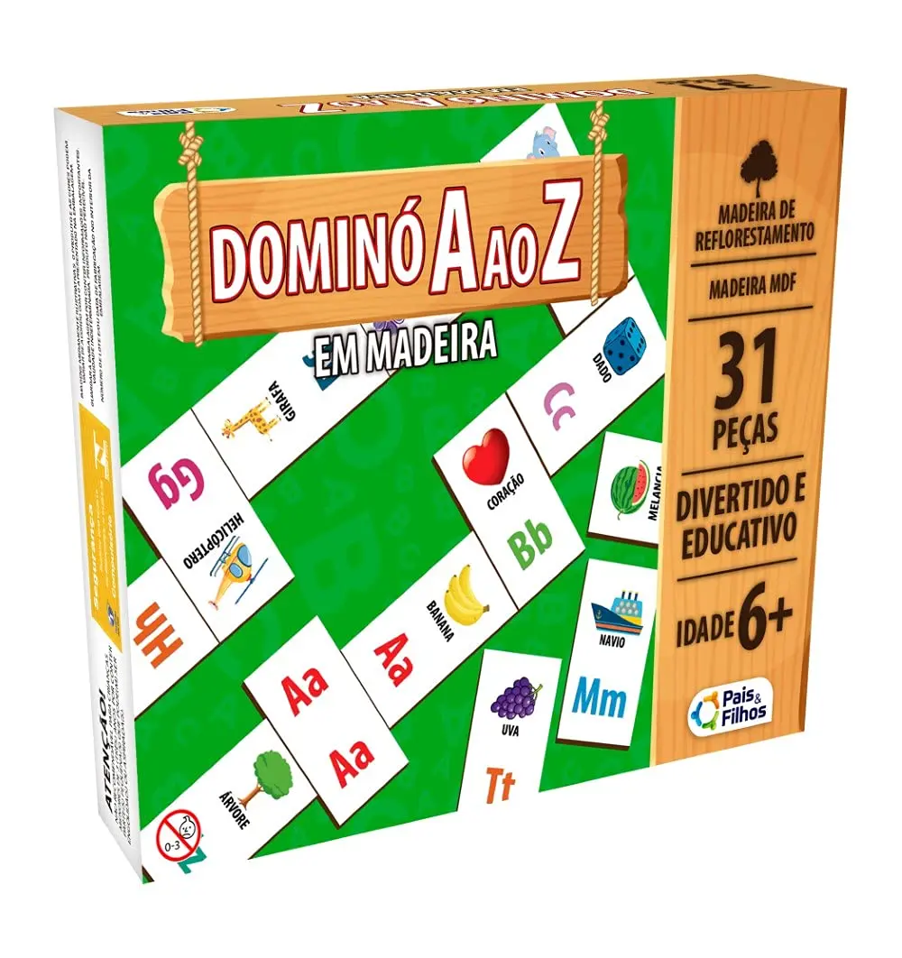 Pais & Filhos Dominó A ao Z em Madeira - 31 Pçs, Sortidas
