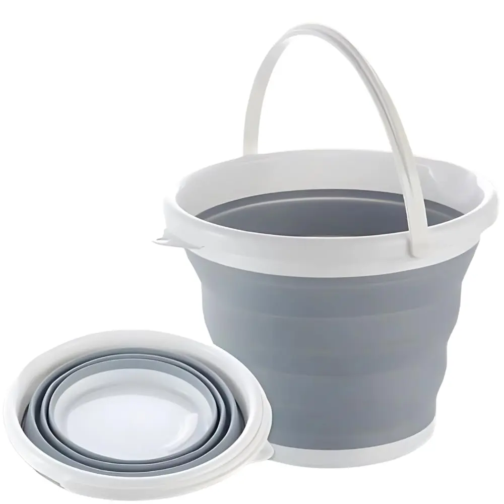 Balde de Silicone Dobrável 5 Litros Com Alça | Retrátil, Flexível, Compacto, Multiuso, Ideal Para Limpeza