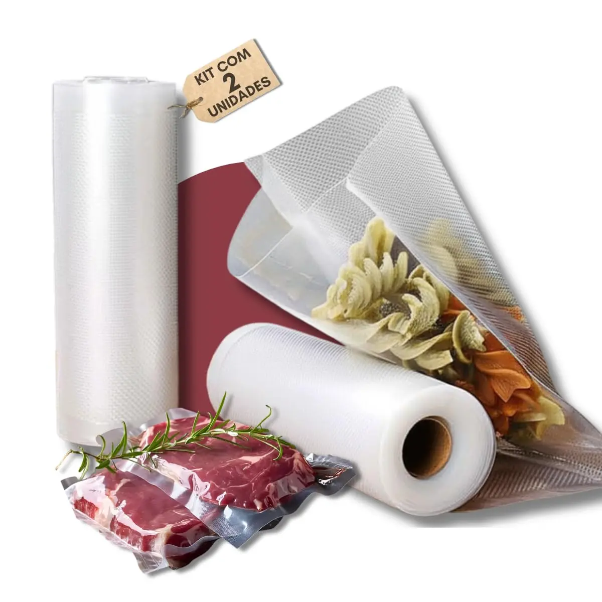 Kit com 2 rolos bobina de saco para seladora a vácuo. 15CM x 5 Metros. Alta resistência, versátil, BPA Free e ideal para conservar alimentos por mais tempo – Qualidade Premium LNSTORE