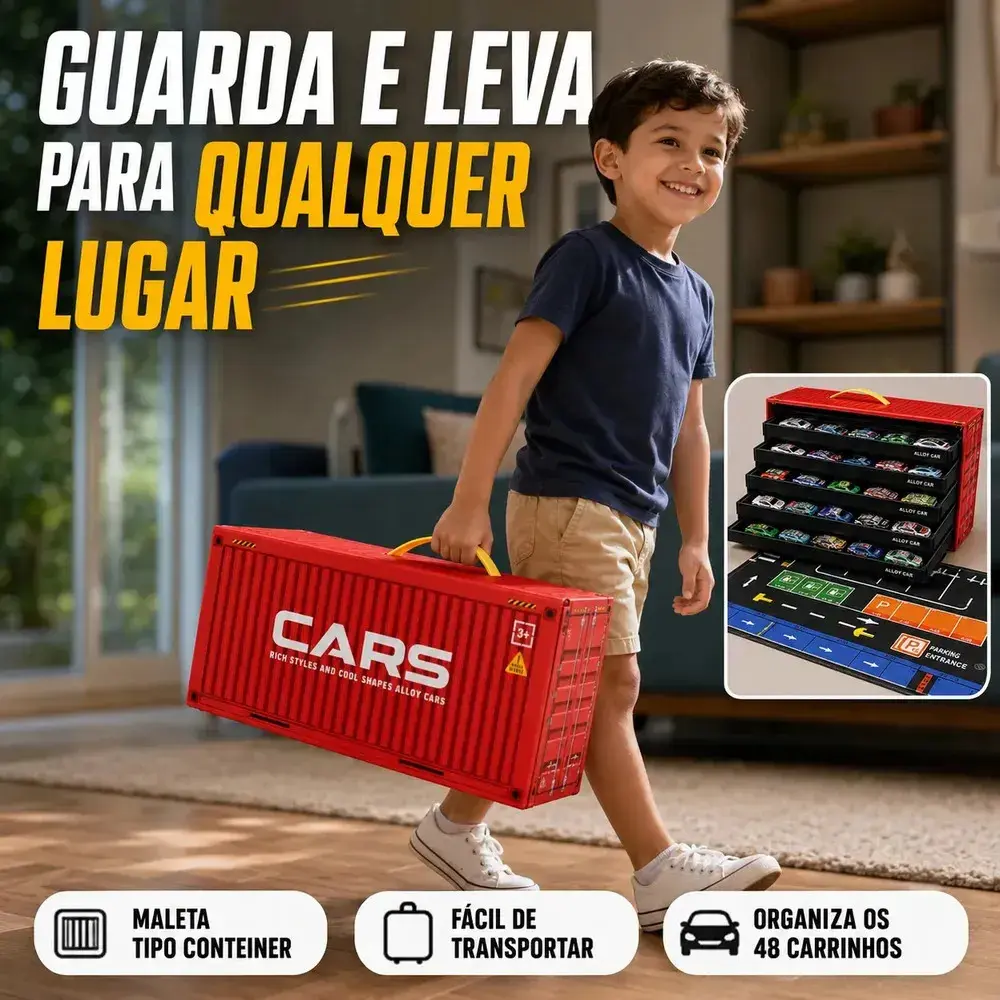 Kit 48 Mini Carrinhos Infantil Colecionador Educativos Com Pista Container Vermelho Liga Metálica Kizumba thumbnail 2