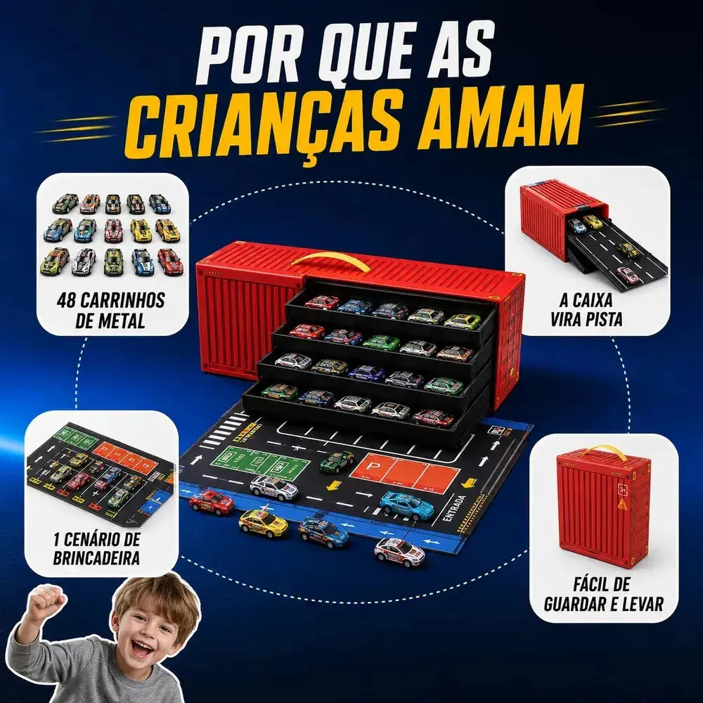 Kit 48 Mini Carrinhos Infantil Colecionador Educativos Com Pista Container Vermelho Liga Metálica Kizumba thumbnail 4