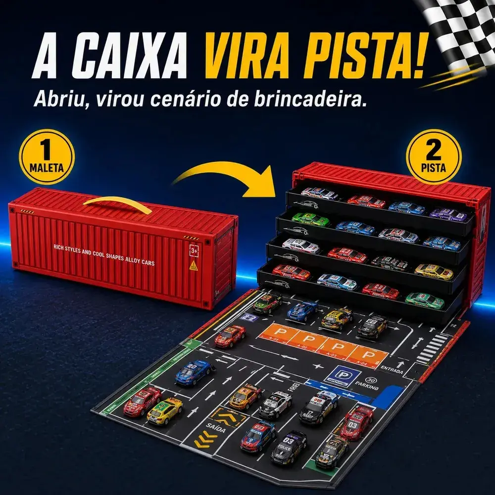 Kit 48 Mini Carrinhos Infantil Colecionador Educativos Com Pista Container Vermelho Liga Metálica Kizumba thumbnail 5