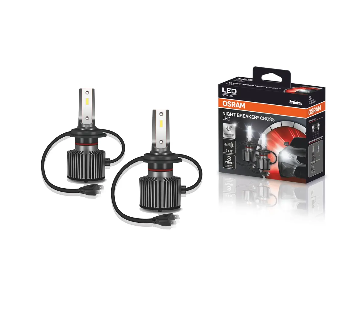 LED NIGHT BREAKER CROSS H7 OSRAM - 64210CW NBC - Potência 27W - Tensão 12V - 3 anos de Garantia - 6000K Branca Azulada