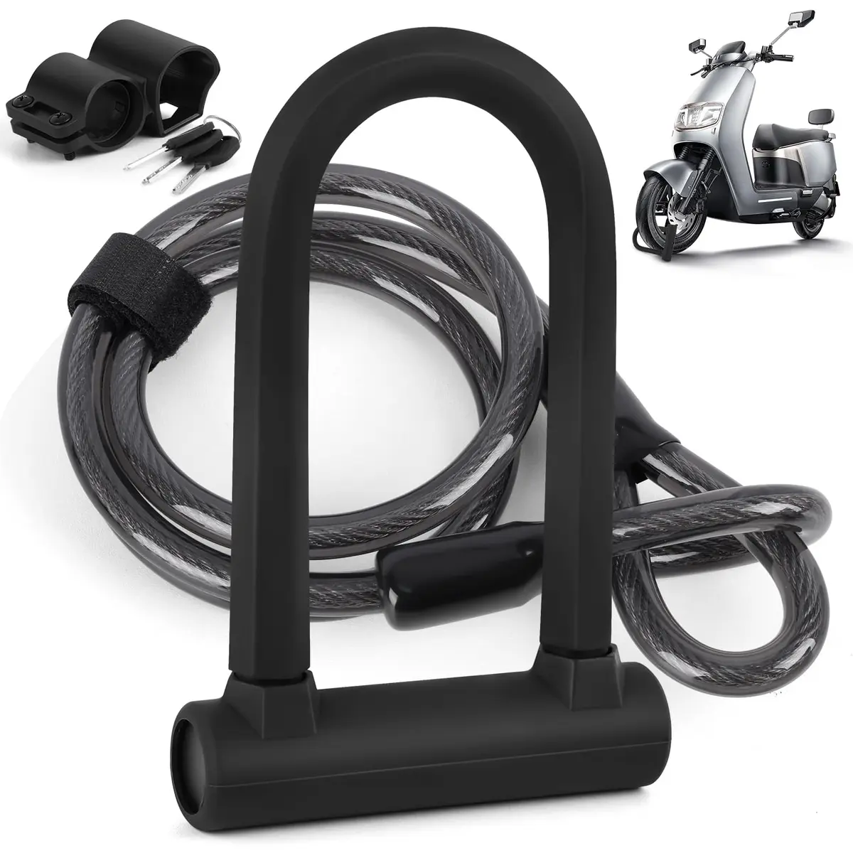 Cadeado para Bicicleta e Moto, Grosso Tranca Anti Furto com 3 Chaves, Cabo Bike Moto Bicicleta para Estepe, Cadeado com Antifurto, Trava Antifurto U Lock