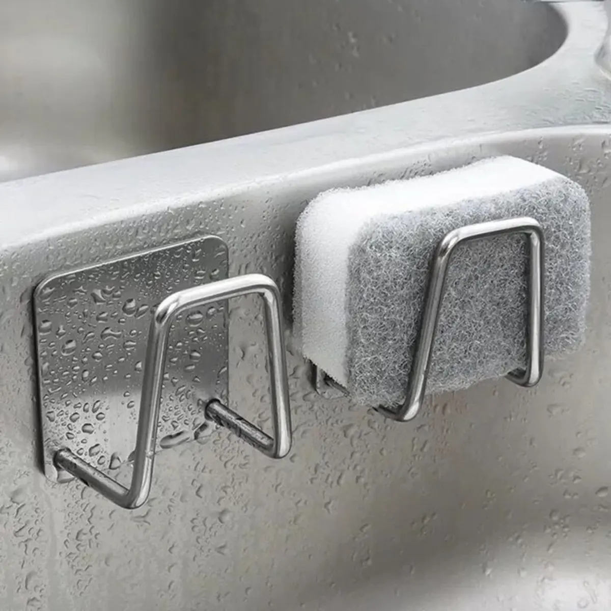 Combo com 2 Suportes de Esponja Inox, Gancho Adesivo Cozinha, Suporte Esponja Pia Cozinha