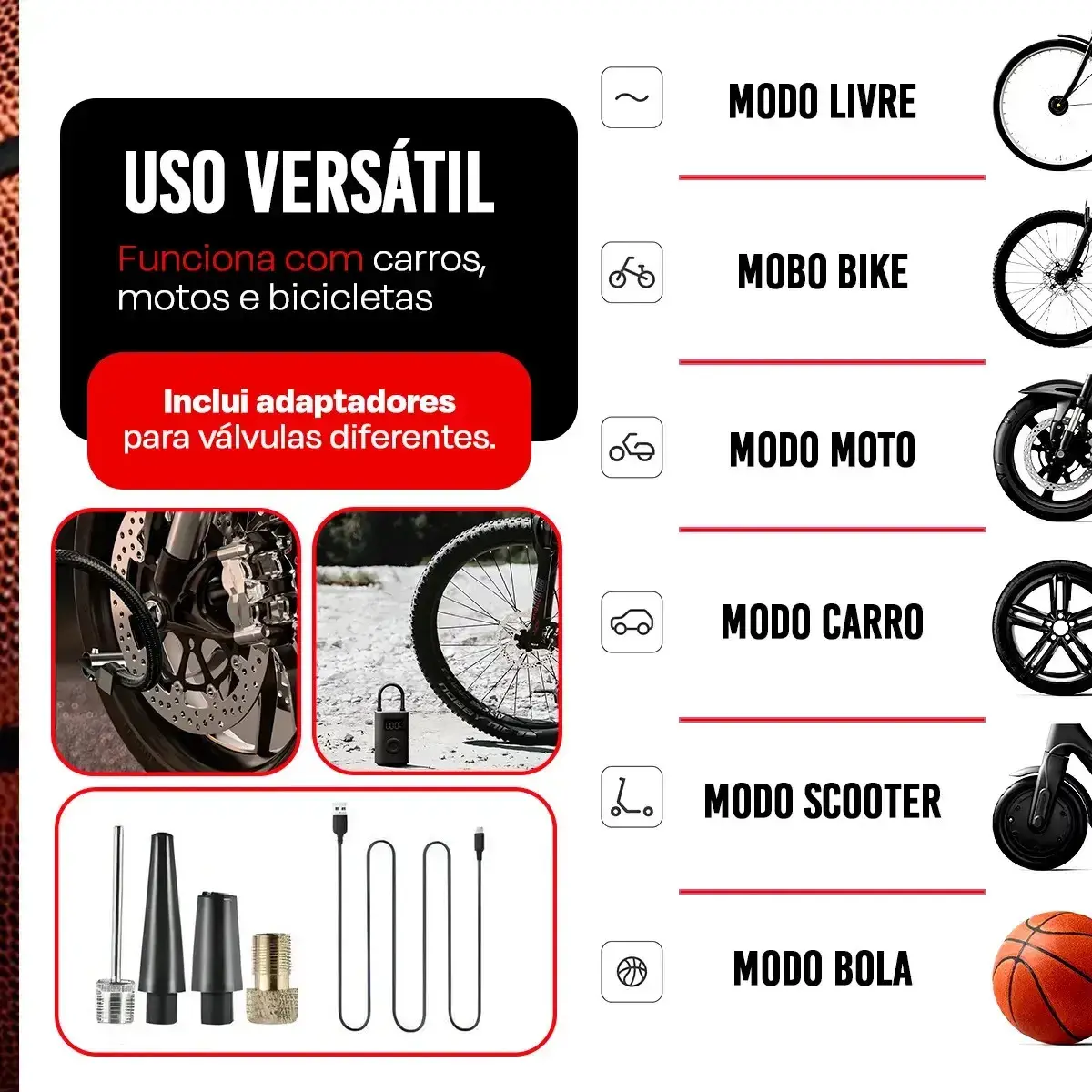 Mini Compressor Digital Portátil para Carro Moto e Bicicleta com Calibrador Digital Inflador Elétrico de Pneus LCD Lanterna LED Compacto e Recarregável Preto Marca Rezzet thumbnail 3