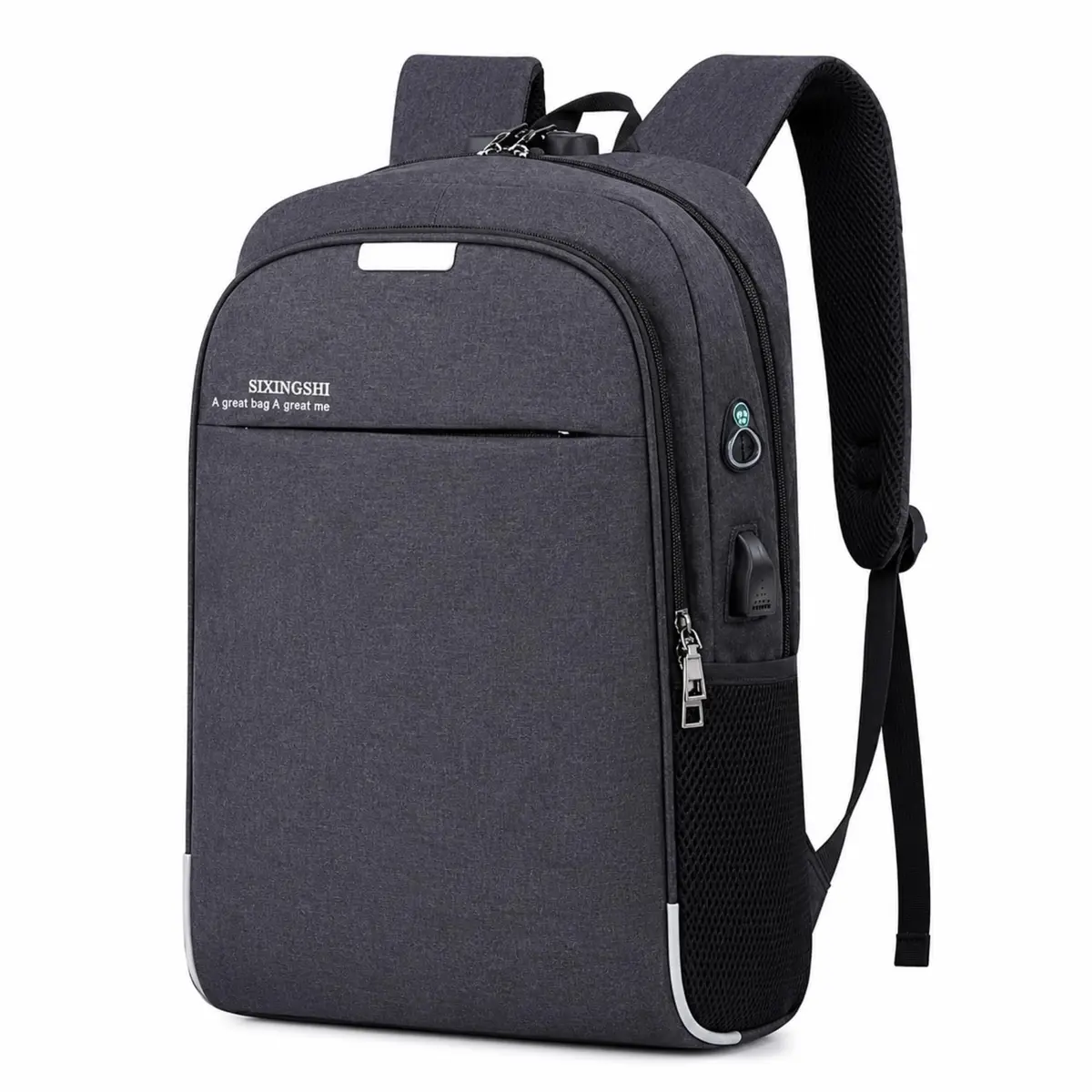 Mochila Executiva Antifurto com Porta USB e Saída para Fone – Impermeável, Cadeado com Senha, Alças Acolchoadas, Bolso Refletivo e Compartimento para Notebook de até 15,6