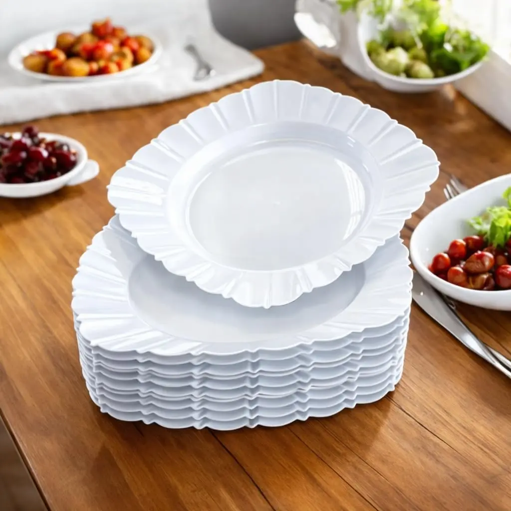 Kit 5 Pratos Quadrados Plástico Resistente Branco 23 x 23 Reutilizável Para Uso Doméstico Piscina Churrasco Criança