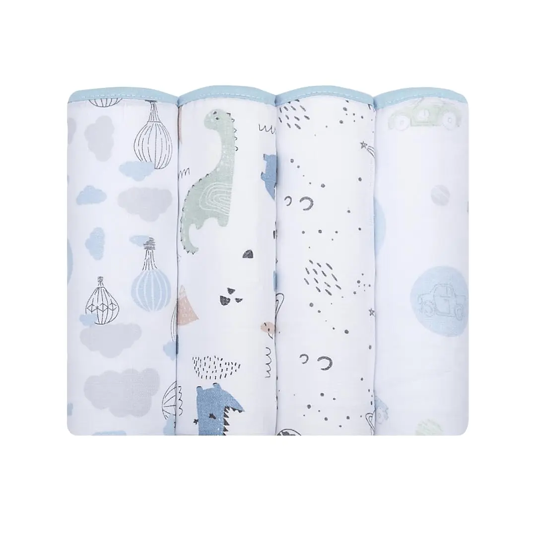 Fralda Bebê Papi Soft Estampada 70x70 cm – Contém 4 Unidades, Corrida de Carros, Azul