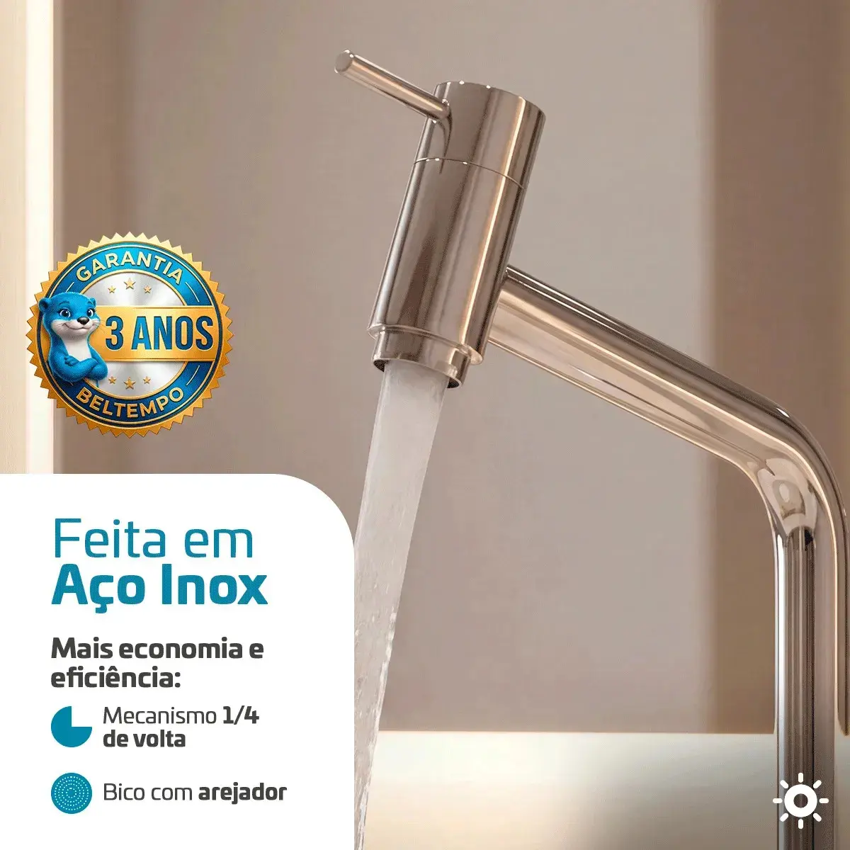 Torneira Banheiro Lavabo Bica Alta Bancada Inox Cromada Link 45° Beltempo thumbnail 2