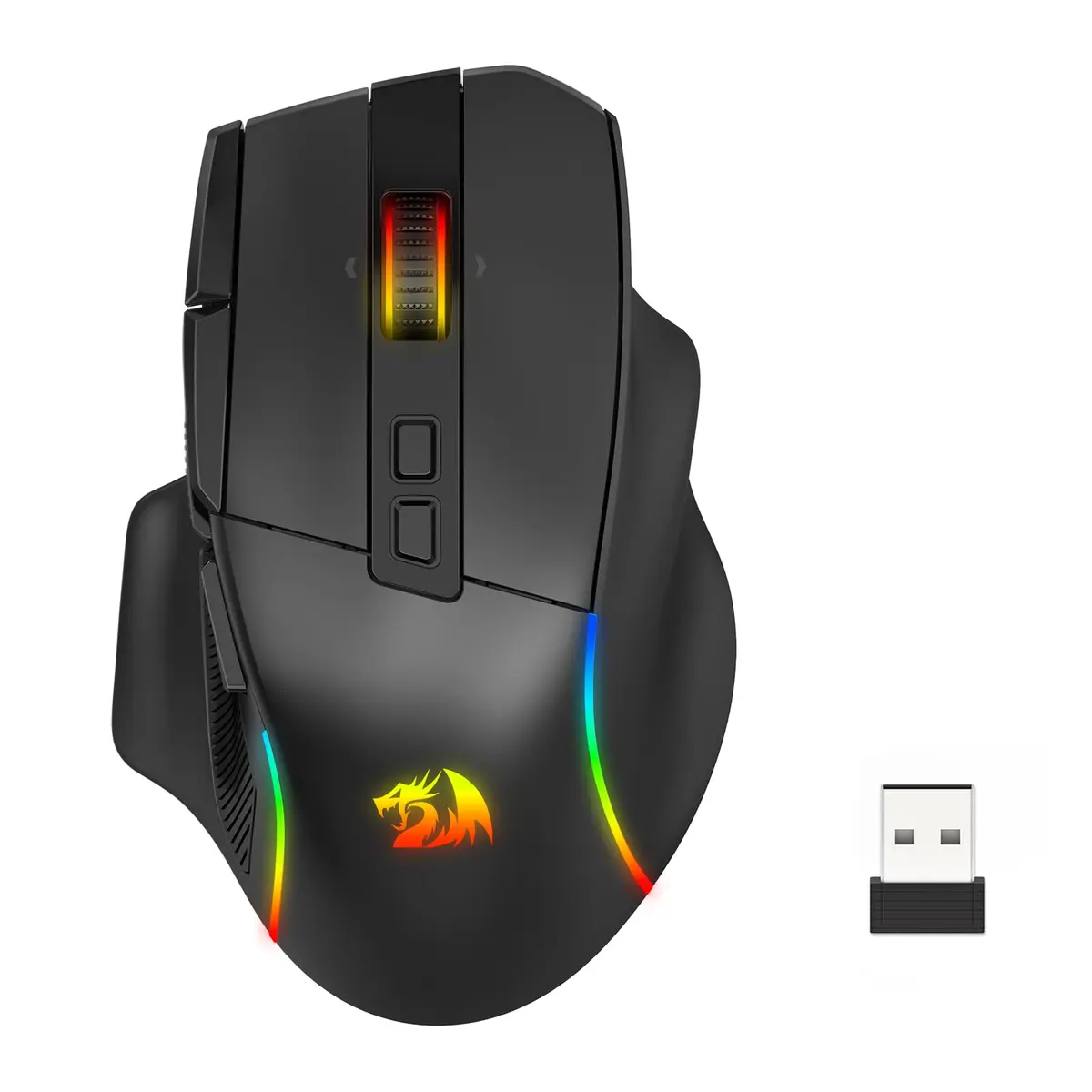 Mouse Gamer Redragon Viper Fly Preto RGB Tri-Mode 26000 DPI 10 Botões Programáveis Ergonômico para Destros com Apoio de Polegar Scroll Infinito com Ativação Lateral USB 2.4GHz, Bluetooth e USB Tipo-C