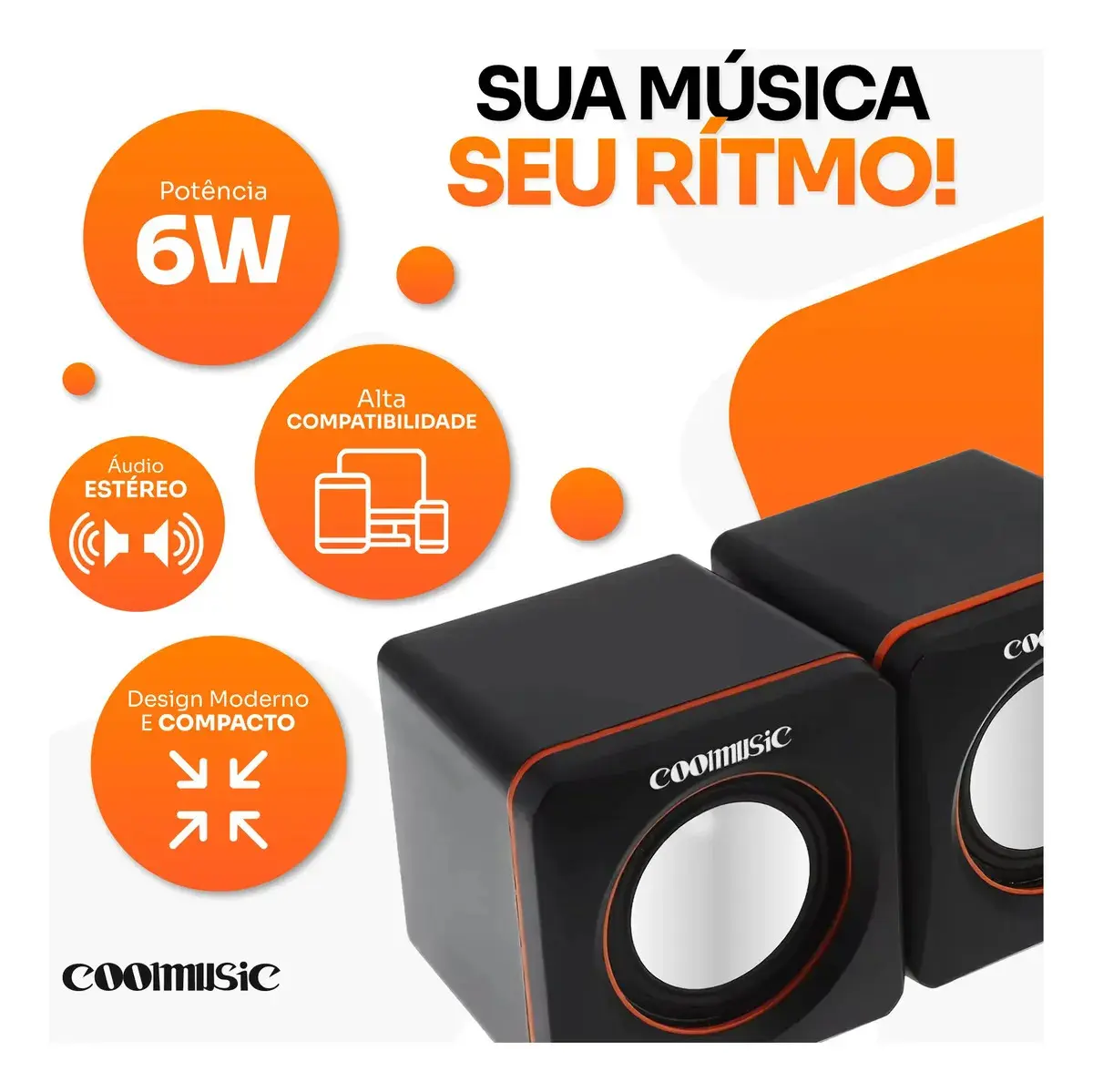 Caixa Caixinha De Som Potente Pc Notebook Subwoofer Para Computador 6w Usb P2 Alto Falante De Mesa Coolmusic thumbnail 2