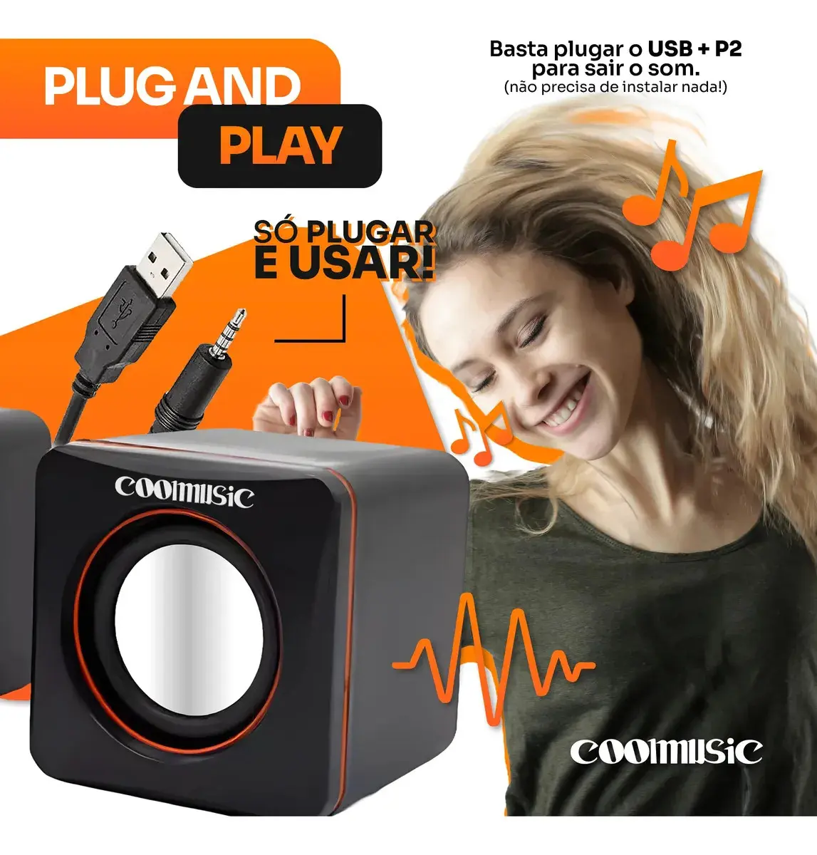 Caixa Caixinha De Som Potente Pc Notebook Subwoofer Para Computador 6w Usb P2 Alto Falante De Mesa Coolmusic thumbnail 3