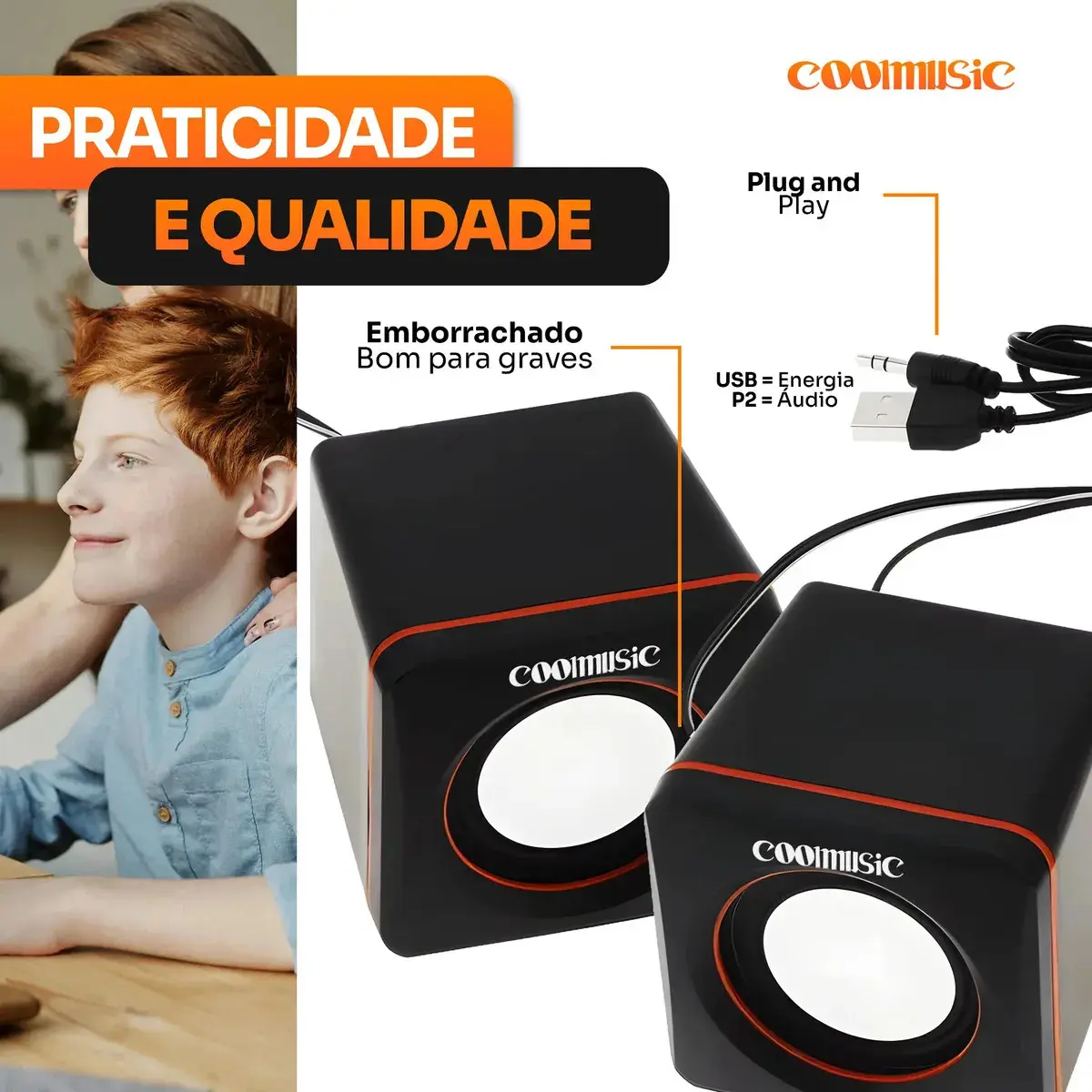 Caixa Caixinha De Som Potente Pc Notebook Subwoofer Para Computador 6w Usb P2 Alto Falante De Mesa Coolmusic thumbnail 5