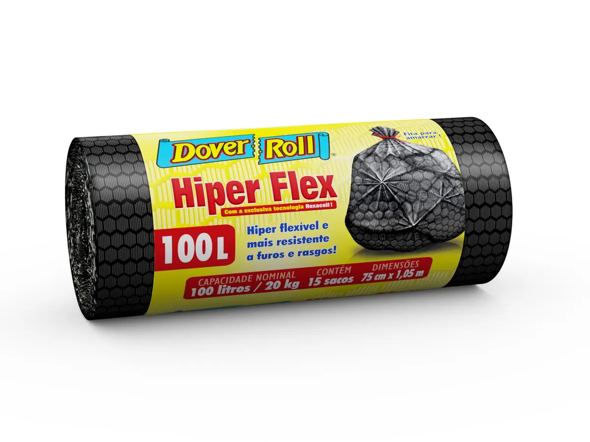Sacos para Lixo em Rolo Dover-Roll Hiper Flex, 100L, 15 Unidades | Preto