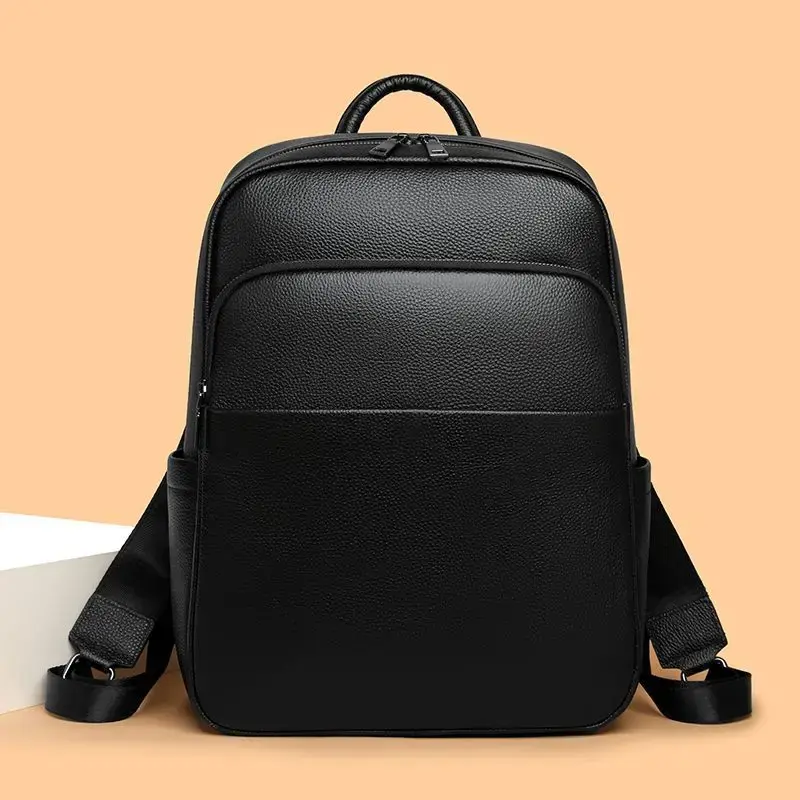 Mochila Masculina de Couro Genuíno de Luxo 2026 Nova Coleção - Mochila Escolar para Estudantes e Jovens, Bolsa para Notebook de 15.6 Polegadas