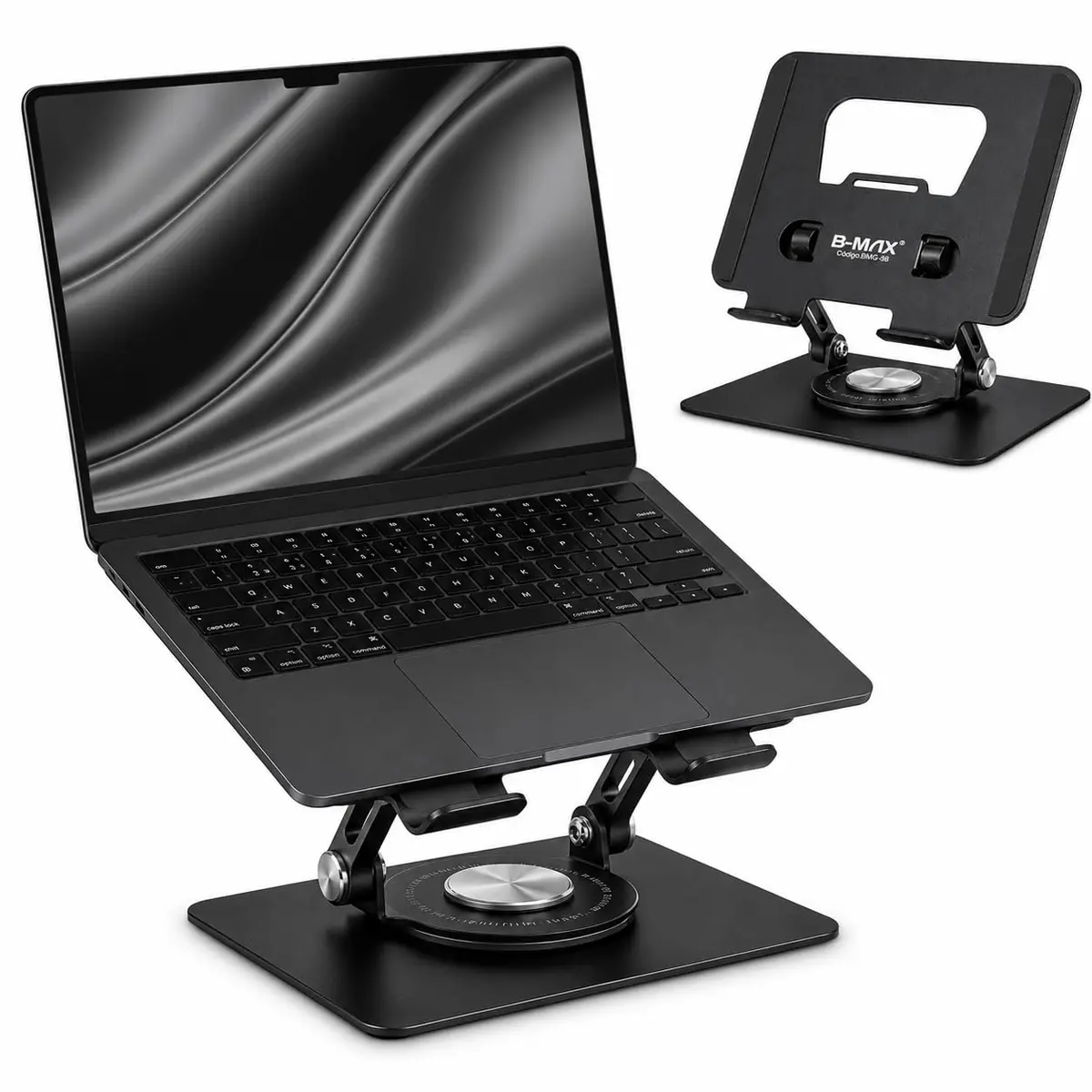 Suporte para Notebook e Tablet Ajustável até 17”, Base Giratória 360°, Apoio Articulado Ergonômico Dobrável e Ventilado para Laptop, Portátil, Mesa, Escritório, Estudos e Home Office CHUMBO FOSCO - 1