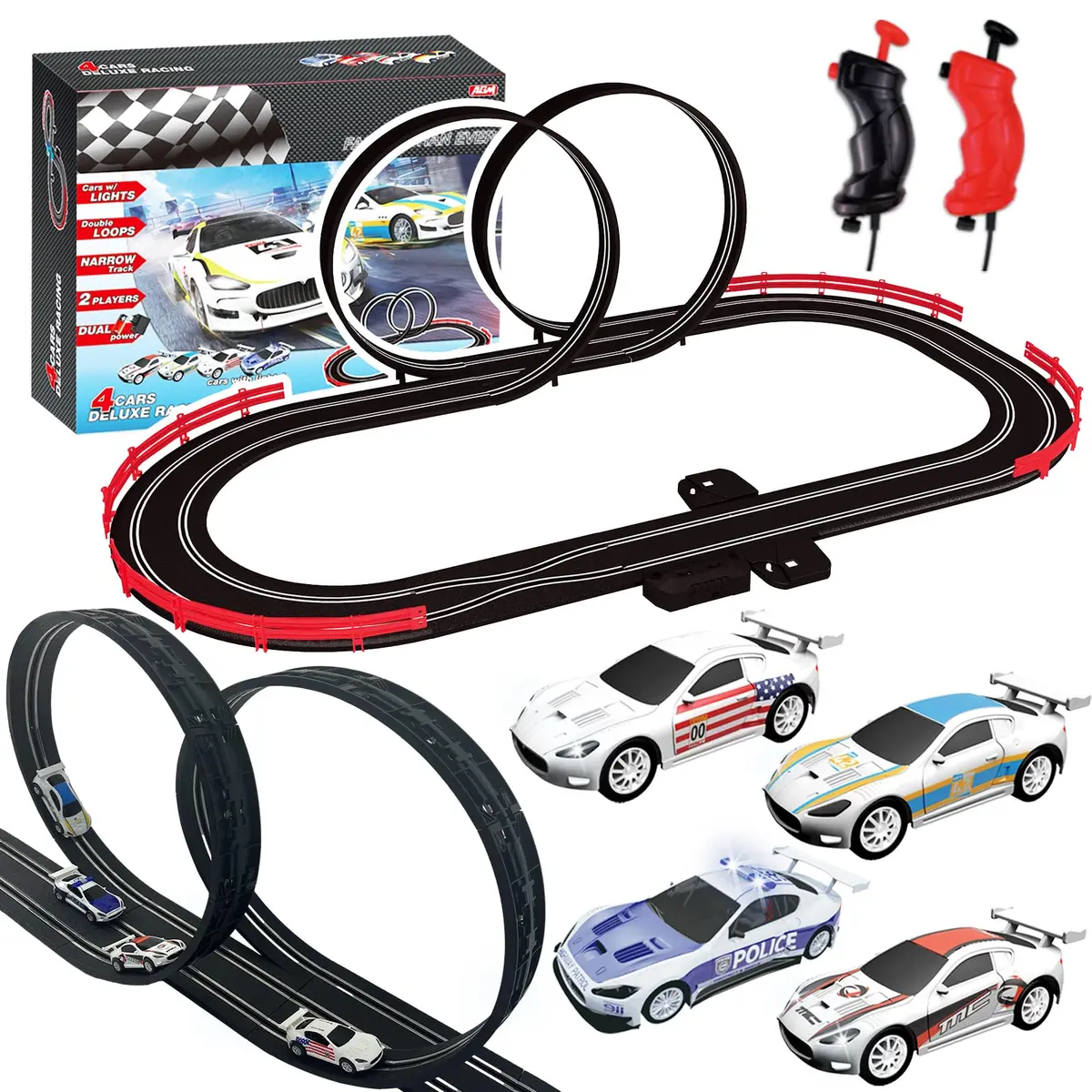 AGM MASETCH Conjunto de Pista de Corrida de Carros Slot com 4 Carros Slot Exclusivos, Pista de Carro a Bateria ou Elétrica, Brinquedos de Presente para Meninos e Meninas de 4 a 12 Anos. - 1