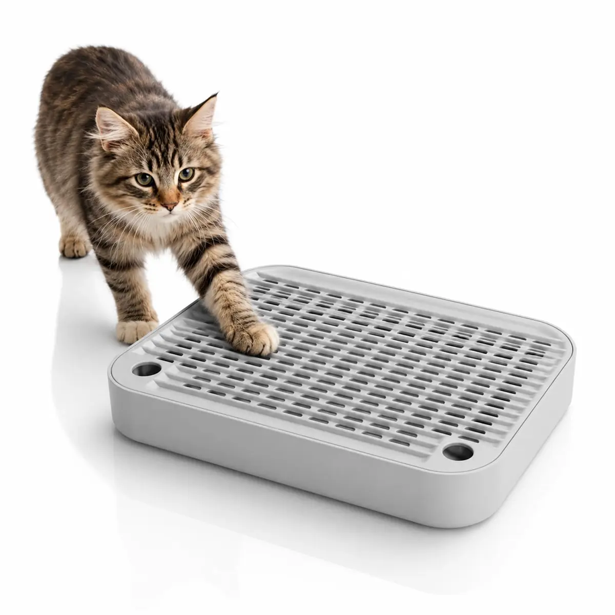 Tapete para Caixa de Areia com Filtro 30x20 7x5cm Cinza Antideslizante Evita Derramamento de Areia Fácil Limpar para Gatos Idosos e Pequenos