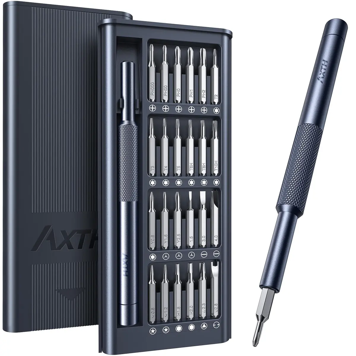 AXTH Conjunto de chaves de fenda de precisão pequena 25 em 1, kit de ferramentas de reparo magnético profissional para telefone, computador, relógio, laptop, Macbook, campainha de anel, óculos
