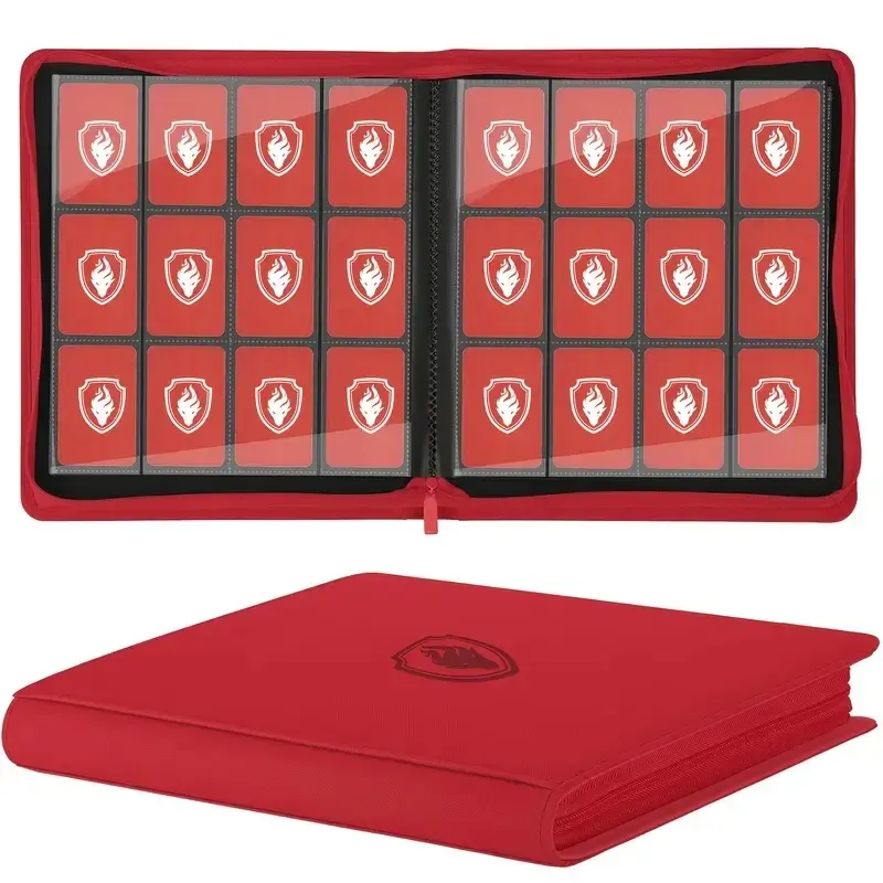 Fichário para Cartas Colecionáveis com 12 Bolsos, Álbum de Cartas com Zíper que Armazena 480 Cartas, Pasta de Cartas Premium em Couro para TCG/Jogos/Cartas Esportivas