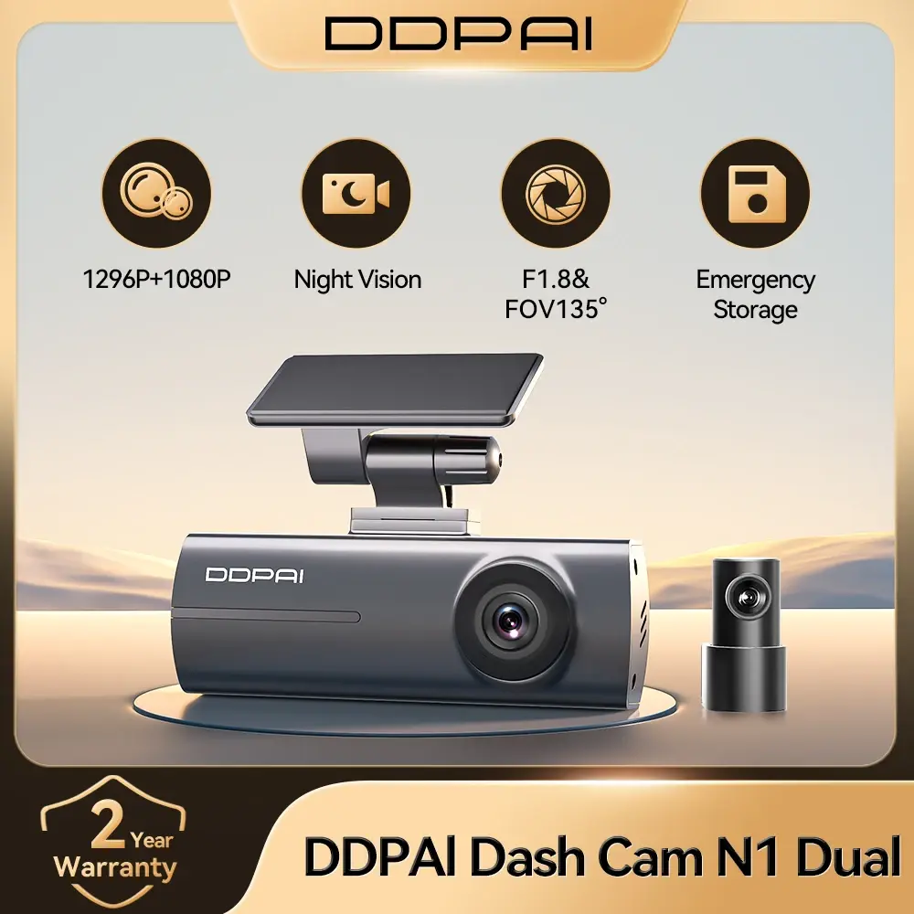 DDPAI Dash Cam N1 Gravação frontal e traseira dupla NightVIS 1296P Dash Cam Gravador Carro DVR Controle por aplicativo - 1