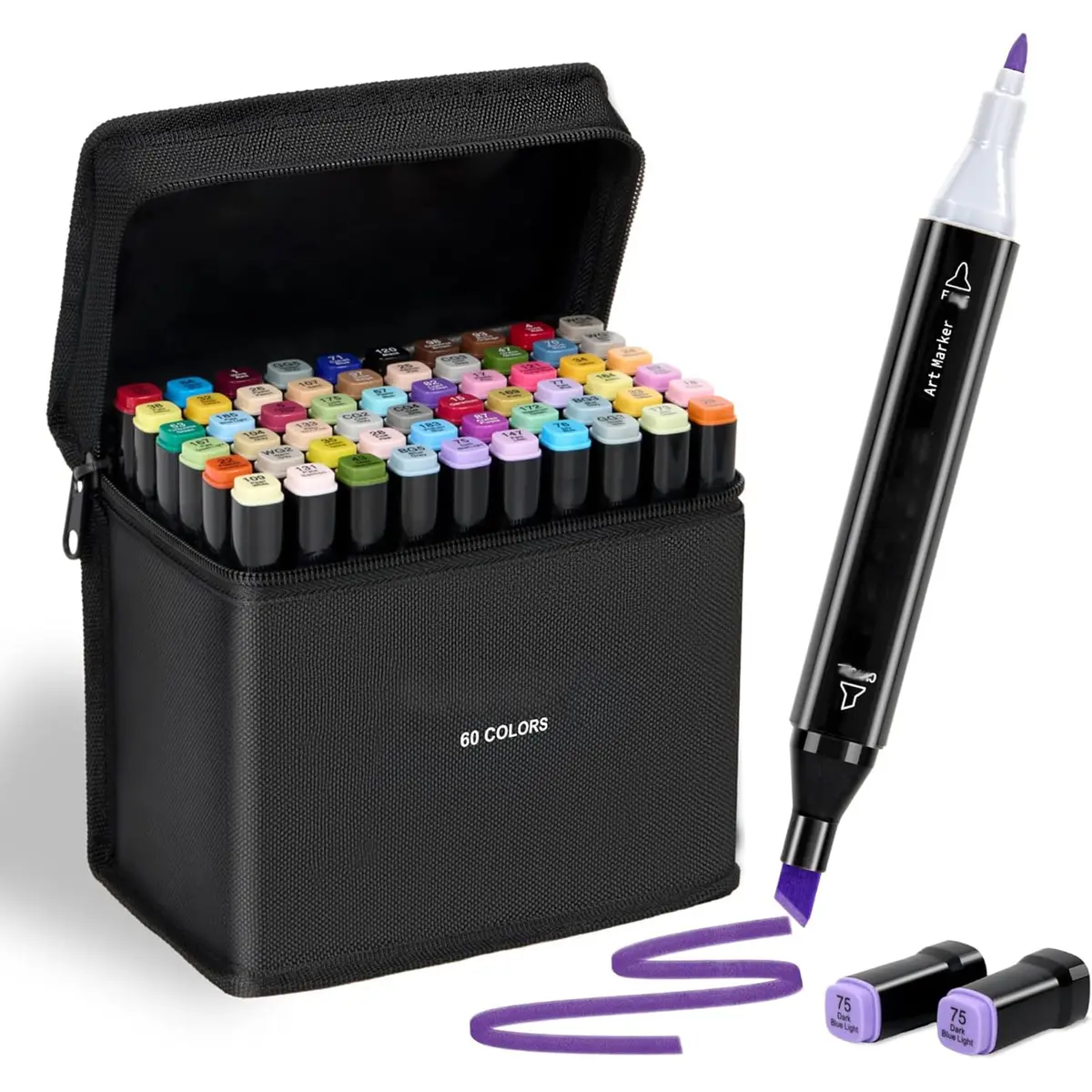 Conjunto de Canetinhas Marcadoras com Ponta Dupla, Kit Escolar para Colorir e Desenho, Marcadores Permanentes para Atividades Artísticas e Projetos (60 core)